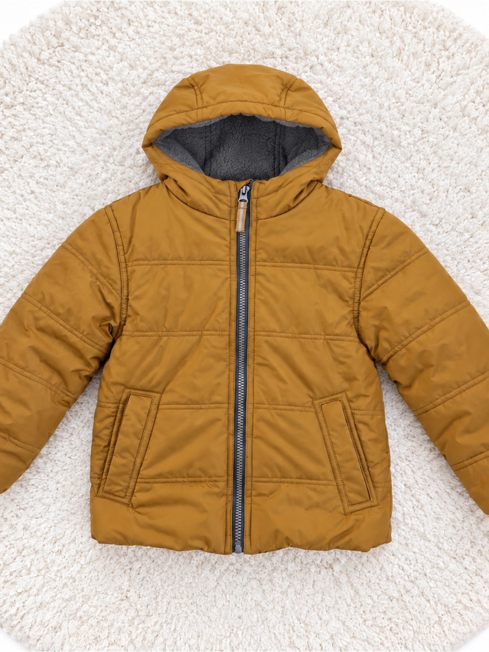 Whales Tail Outerwear Kids Size 4 Mustard Gold Hooded Puffer Jacket Fleece Lined